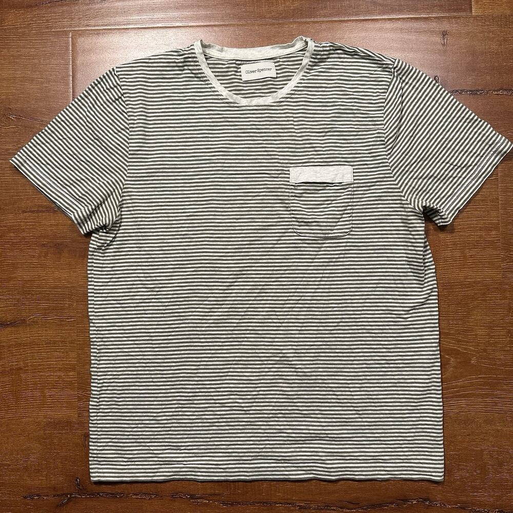 Oliver Spencer T Shirt Mens M Stripe Short Sleeve Pocket Tee Cotton Designer